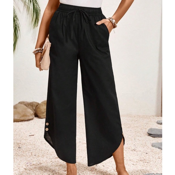 BellanBlue Pants - 027 Boho Black Cotton Stretchy Waist Cropped Trousers Pants